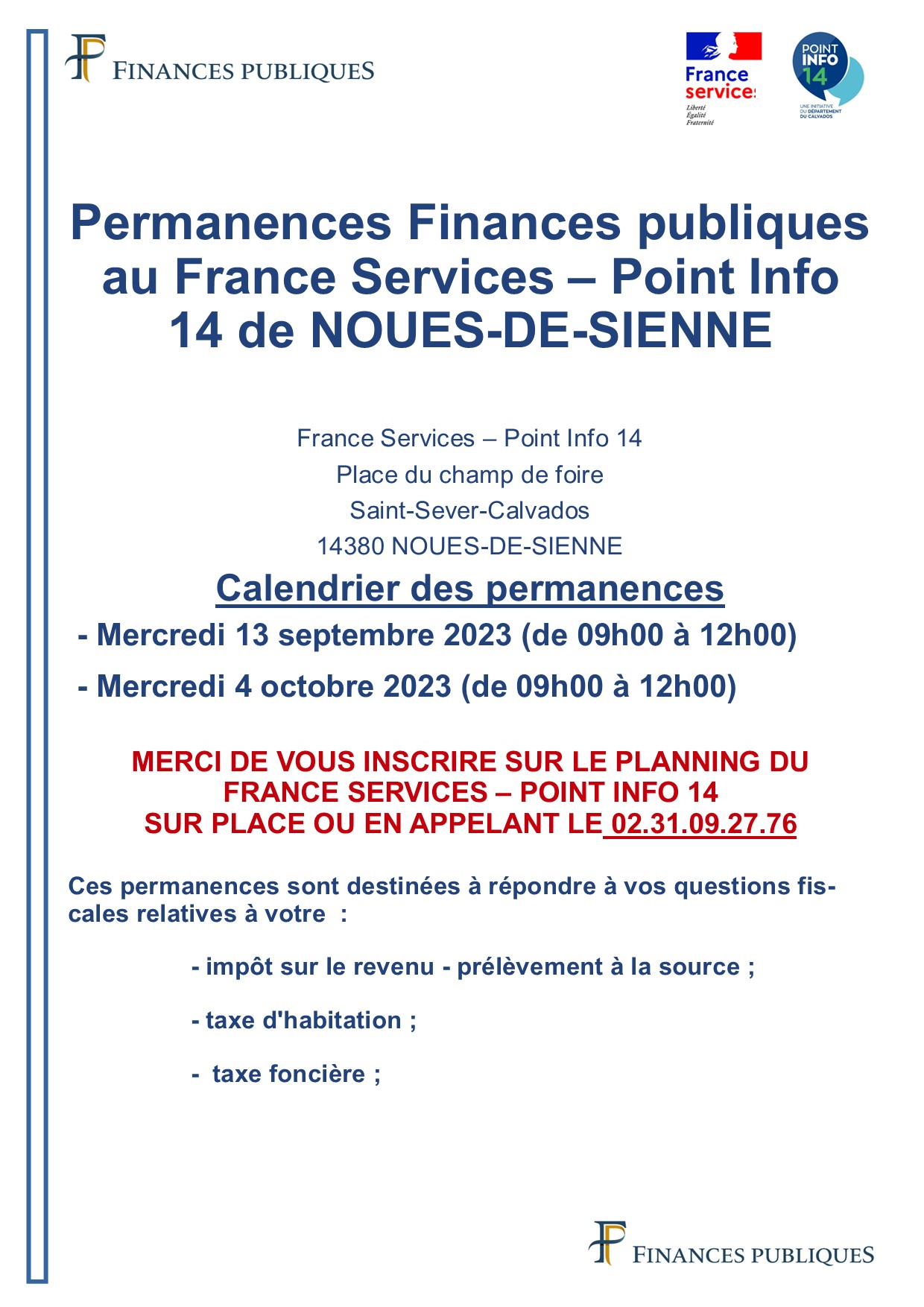 permanences DGFIP septembre 2023